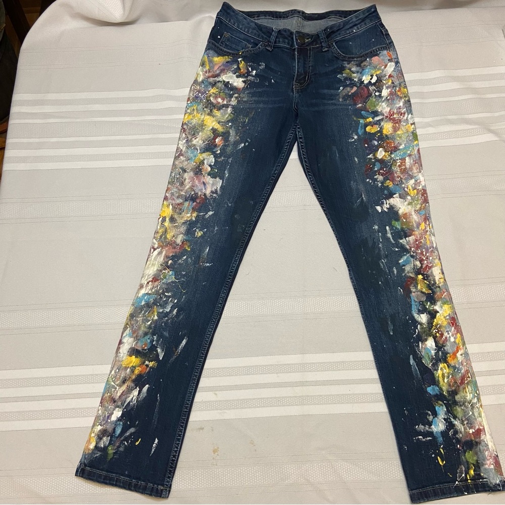 Paint Splatter Skinny Stretch Denim Jeans - Super Cute! Size 4
